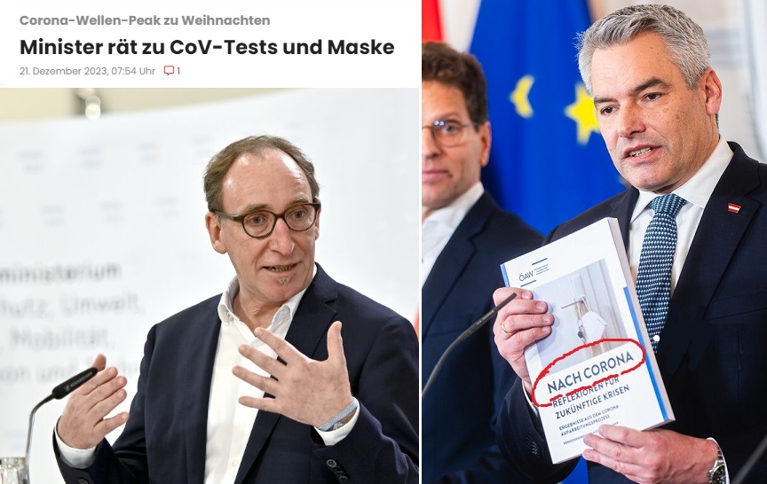 Politische Schizophrenie in Österreich: GM Rauch empfiehlt Maske & Tests wegen Corona-Welle, BK Nehammer hält „Nach Corona“-Pressekonferenz ab